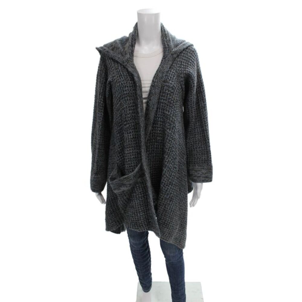 Neiman Marcus Women Gray Collared Acrylic Cardigan Long Sleeve Size L